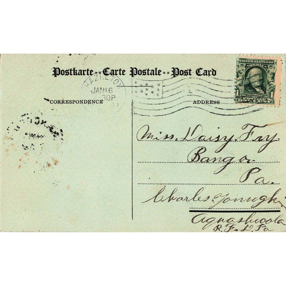 Antique Postcard Embossed Silk Yellow Rose Flower Novelty Hazleton PA 1907 - Picture 2 of 2